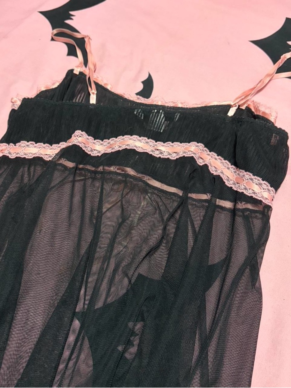 Victoria's Secret Black and Pink Sheer Lace Babydoll - Picture 8 of 8